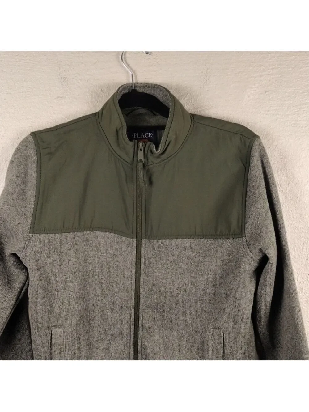 Children's Place Olive Geen Fleece Knit Round Collar Long Sleeve Zip Up Jacket